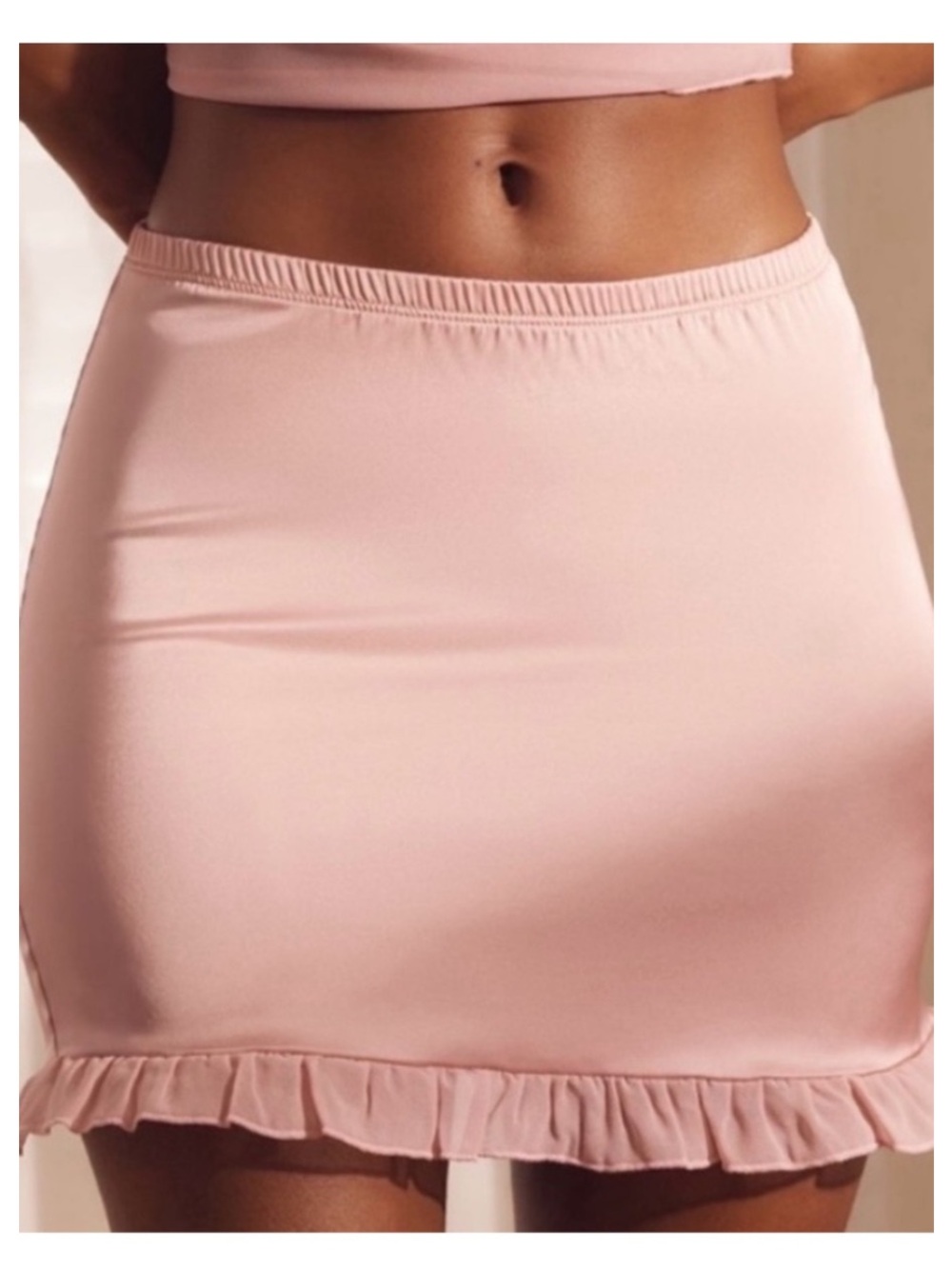 NWT ANTHROPOLOGIE Elastic Waist Ruffle-Hem Mini Skirt in Light Pink